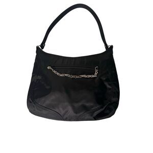 Women's Bonjour Black Handbag Puse With Silver Bonjour Chain Lightweight.